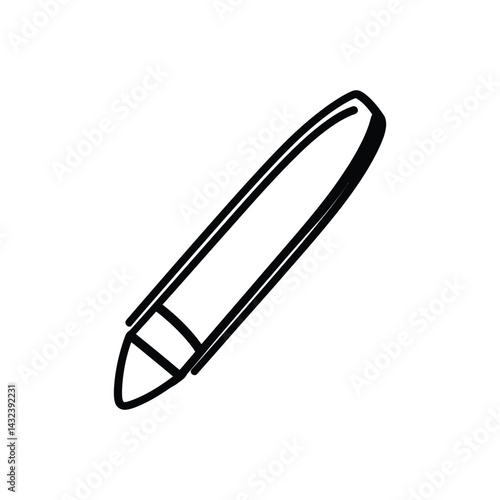 Simple Black Outline Sketch of A Closed Makeup Brush with Transparent Background
