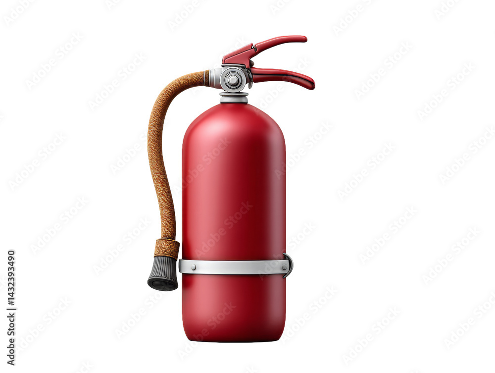 Obraz premium Ultra Plush Red Fire Extinguisher with Wooden Handle - A 3D Concept Design Featuring Luxurious Velvet Texture Ideal for Safety Awareness