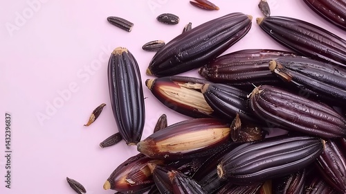 Wallpaper Mural Black rice grains on pastel pink background create a natural and elegant design Torontodigital.ca