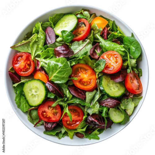 Fresh mixed salad in a bowl on transparent background. Top view.