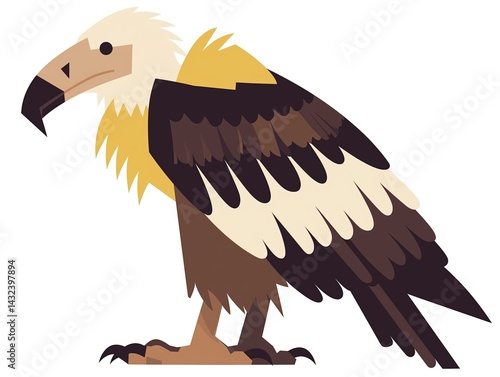 Minimalist flat vector vulture illustration with muted colors and white background. Custom app icon design for nature-themed branding, UI elements, or wildlife conservation projects in clean symbolic 