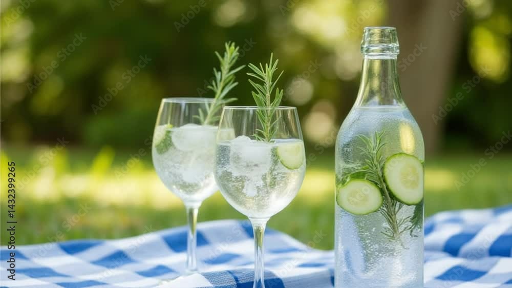 Refreshing Cucumber and Herb Infused Mineral Water in Glasses Refreshing Cucumber and Herb Infused Mineral Water in Glasses