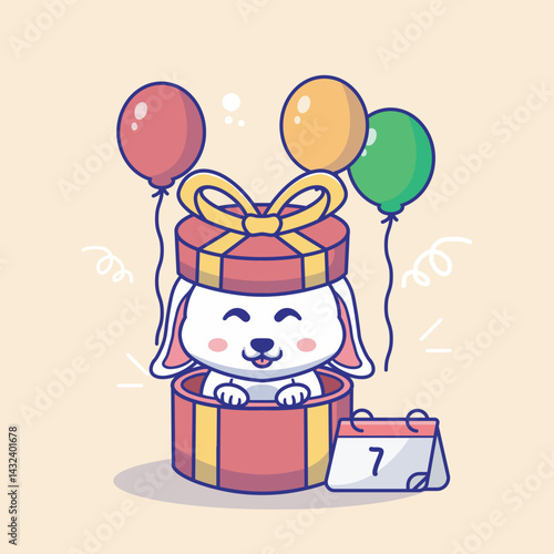 Illustration vector grapich of rabbit in the giftbox perfect for happy birthday greetings