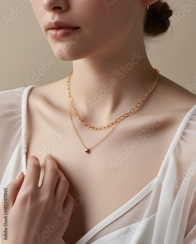 Wallpaper Mural An elegant shot of a woman’s neckline adorned with a minimal gold necklace, highlighting refined style and sophistication, ideal for jewelry or fashion advertising.


 Torontodigital.ca