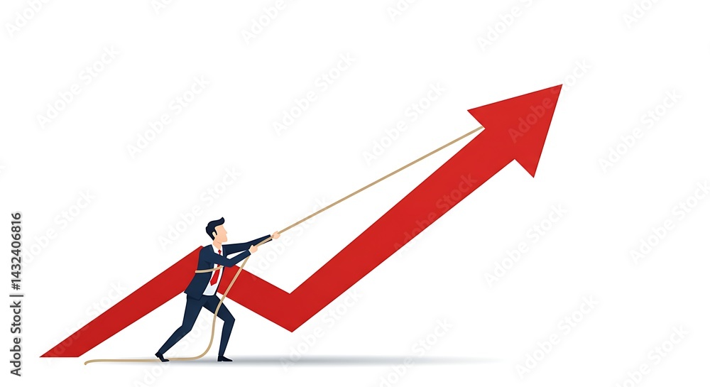 Pulling Arrow Up with Rope Business Growth Illustration Pulling Arrow Up with Rope Business Growth Illustration