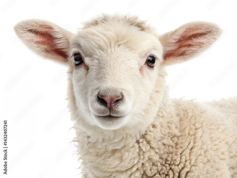 Fototapeta premium Young Lamb Isolated on White Background – High-Resolution Farm Animal Image