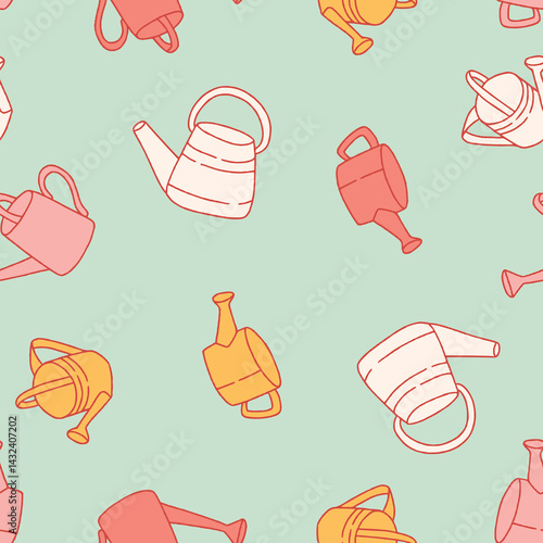 Watering Can Vector Seamless Pattern Background for Surface Print Fabric Fashion Wrapping