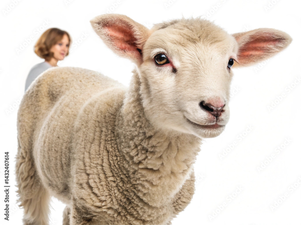 Fototapeta premium Young Lamb Isolated on White Background – High-Resolution Farm Animal Image