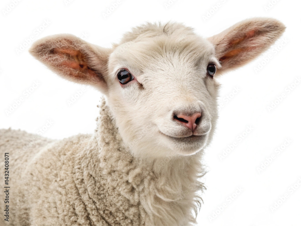 Fototapeta premium Young Lamb Isolated on White Background – High-Resolution Farm Animal Image