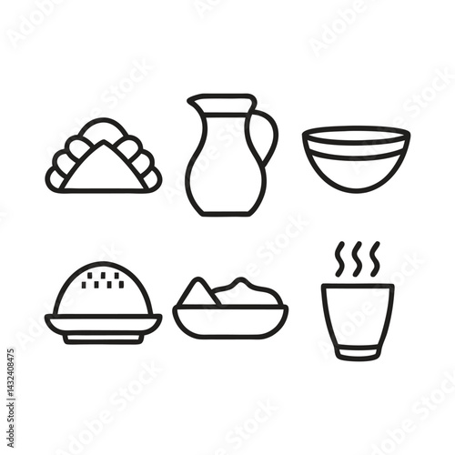 Food and Drink Icon Set Simple Line Art Graphics