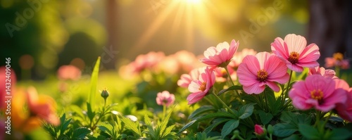 Sun-drenched blossoms, revitalized planting beds, beds, leaves