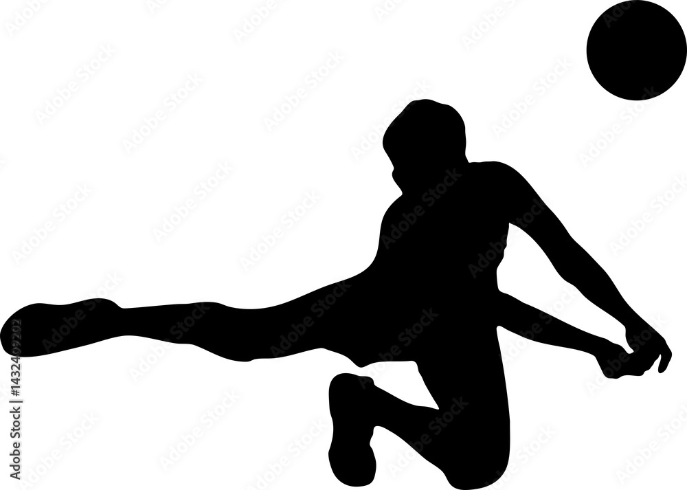 Volleyball player Shrinking to receive the black and white ball Volleyball player Shrinking to receive the black and white ball
