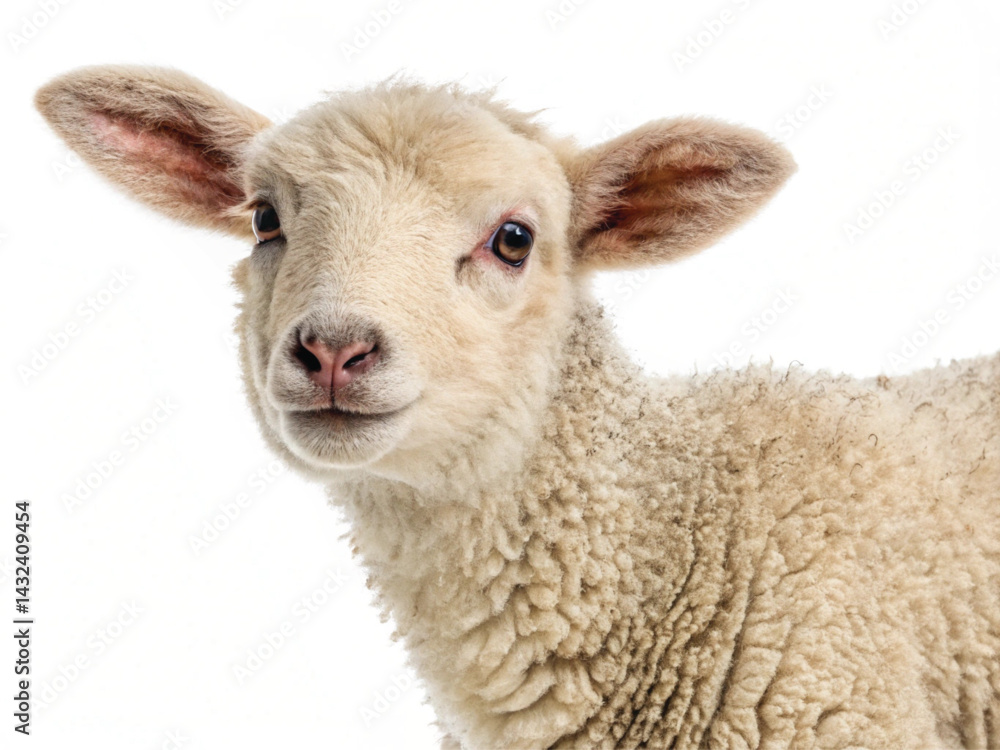 Fototapeta premium Young Lamb Isolated on White Background – High-Resolution Farm Animal Image