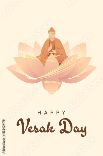 Vesak Day Creative Concept for Card or Banner. Vesak Day is a holy day for Buddhists. Happy Buddha Day with Siddhartha Gautama Statue Design Vector Illustration