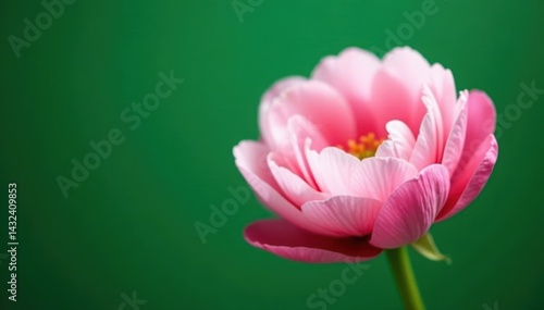 Fully opened pink and white ranunculus, vibrant green backdrop , vivid, floral design