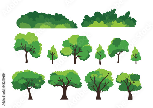 Lush Cartoon Trees and Bushes Galore