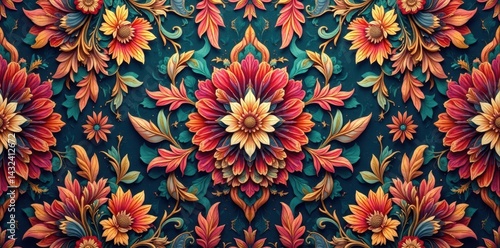 Intricate floral damask, rich texture, elegant seamless pattern, acanthus, texture, cream