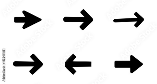 A silhouette black and white arrow icon set