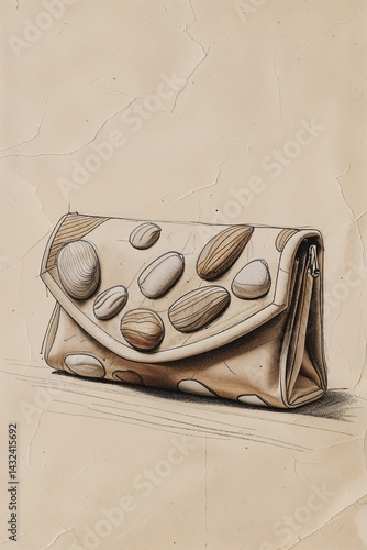 Sketch of Elegant Clutch Bag with Decorative Insets