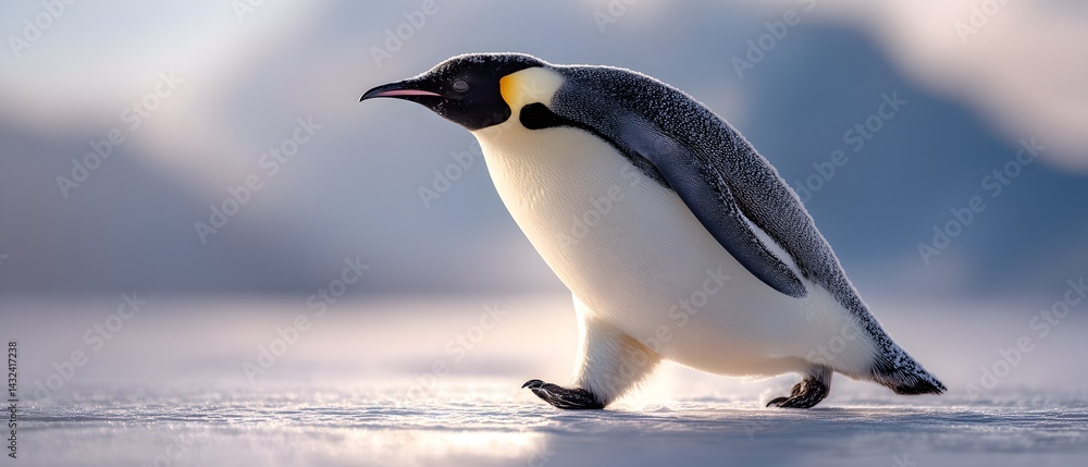 Obraz premium A penguin is standing on a snowy surface and blowing out steam