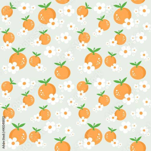 seamless pattern with orange fruits and white flowers