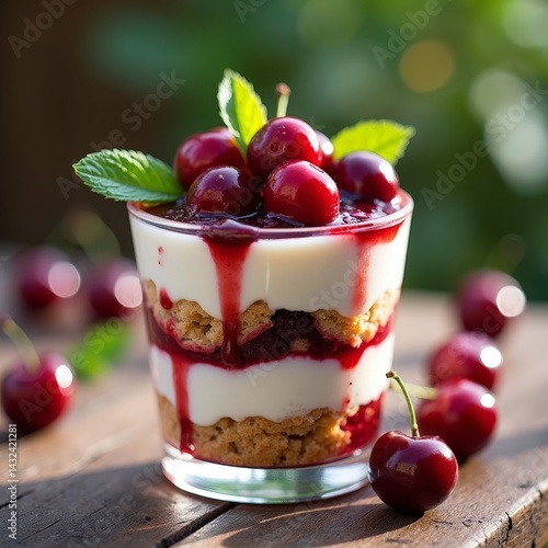 Wallpaper Mural A delicious dessert of cold, white ice cream with sweet red cherries and fresh berries Torontodigital.ca