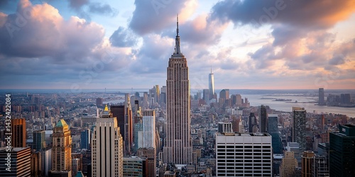 Panoramic view of New York City skyline at sunset (1)