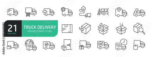 Set Of Truck Delivery Line Icons.