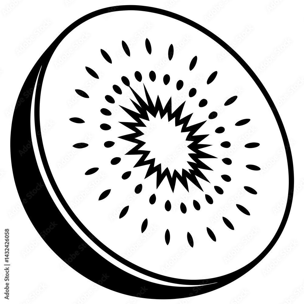 Black and White Kiwi Fruit Slice Vector Design Black and White Kiwi Fruit Slice Vector Design