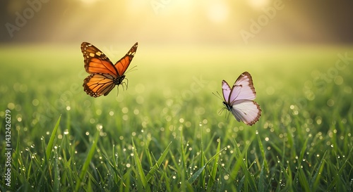 Butterflies Flying Over Green Grass