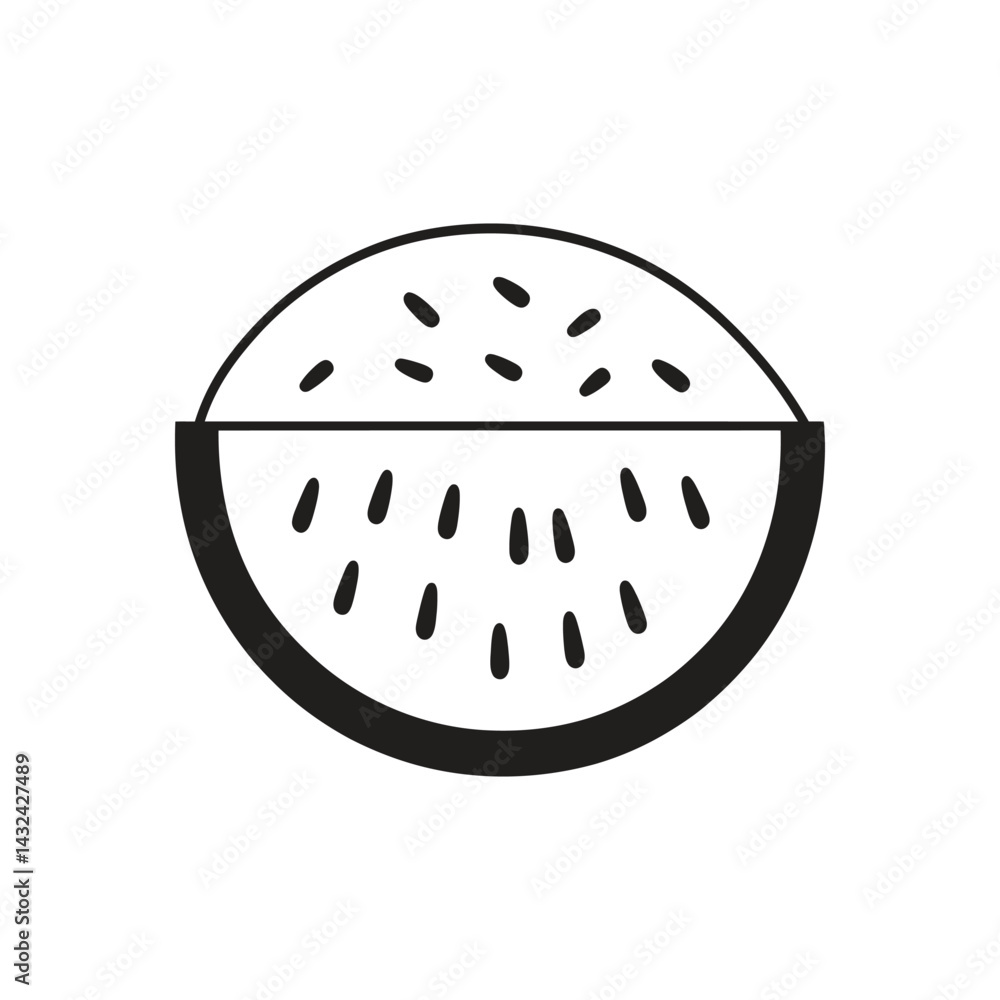 Watermelon Slice Icon with Seeds, Round Shape Outline on Transparent Background Watermelon Slice Icon with Seeds, Round Shape Outline on Transparent Background