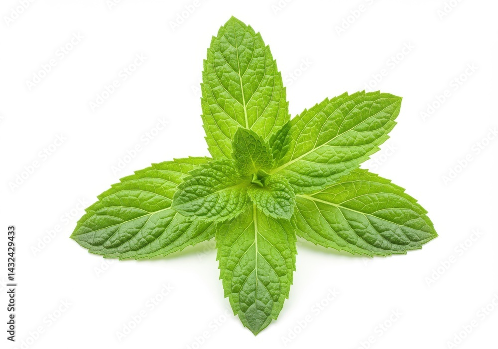 A sprig of green leaves and small yellow berries isolated on a white background in a studio shot A sprig of green leaves and small yellow berries isolated on a white background in a studio shot