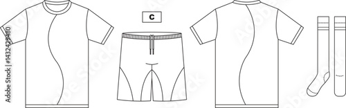 T-shirt jersey mockup outline apparel isolated sport background clothing template tee kit flat captain apparel soccer