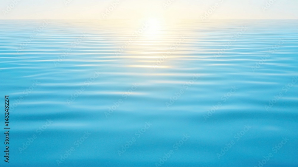 Obraz premium A serene view of calm turquoise water reflecting soft sunlight, creating a peaceful and tranquil atmosphere.