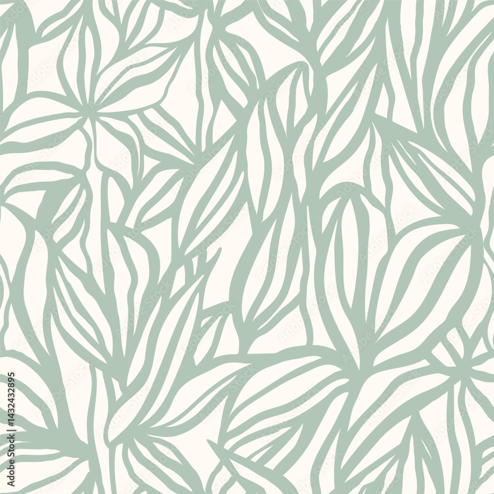 Surface pattern design with hand drawn simple leaves and foliage. Artistic botanical background. Linear vector seamless pattern. Nostalgic vintage allover print. Surface pattern design with hand drawn simple leaves and foliage. Artistic botanical background. Linear vector seamless pattern. Nostalgic vintage allover print.
