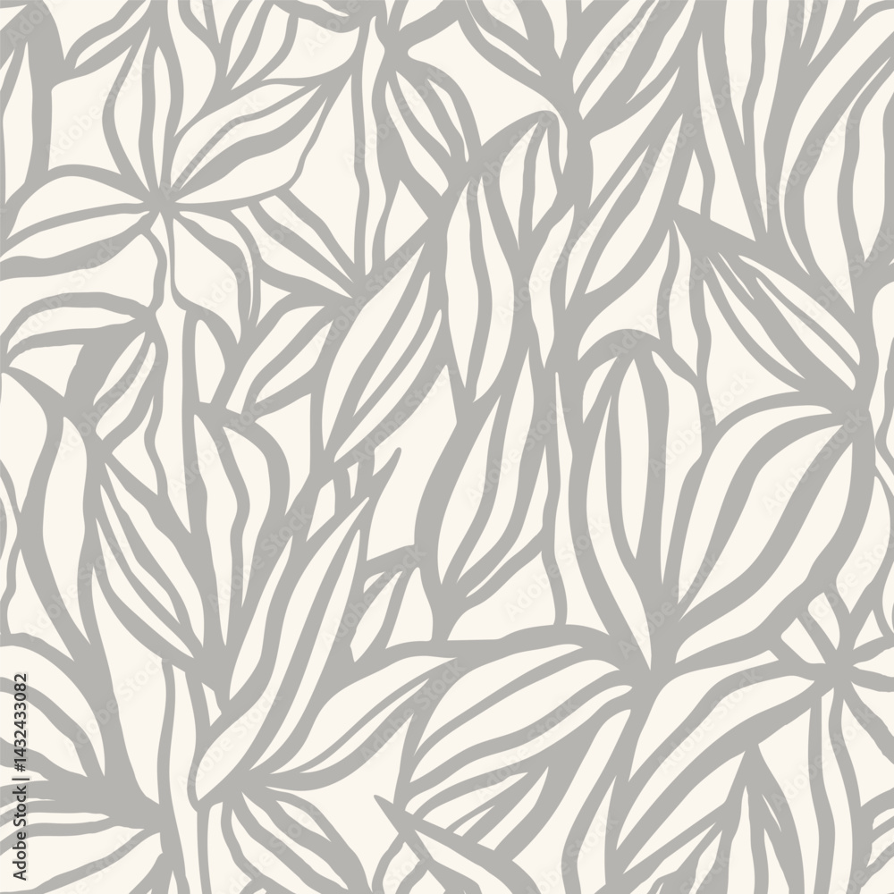 Surface pattern design with hand drawn simple leaves and foliage. Artistic botanical background. Linear vector seamless pattern. Nostalgic vintage allover print. Surface pattern design with hand drawn simple leaves and foliage. Artistic botanical background. Linear vector seamless pattern. Nostalgic vintage allover print.