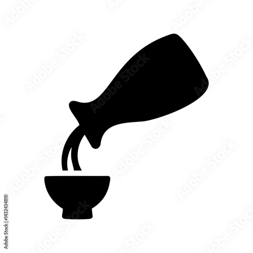 Black silhouette icon of a sake bottle pouring liquid into a small traditional cup, symbolizing Japanese culture and beverage.