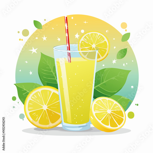 Vector illustration of a glass of lemonade on a colorful background