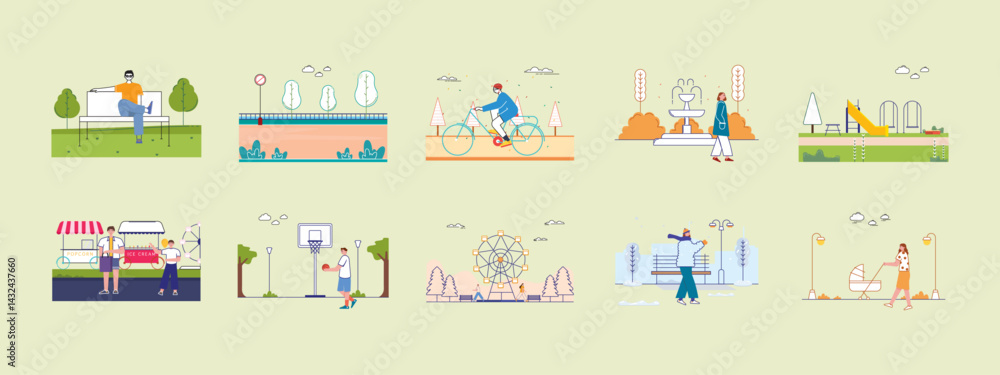 Park illustration set. Flat vector illustration concept. Simple vector illustration. Park illustration set. Flat vector illustration concept. Simple vector illustration.