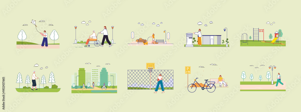 Park illustration set. Flat vector illustration concept. Simple vector illustration. Park illustration set. Flat vector illustration concept. Simple vector illustration.