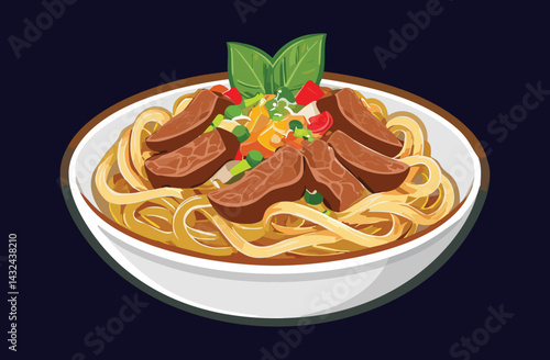 Beef Chow Mein Noodle - Vector Illustration