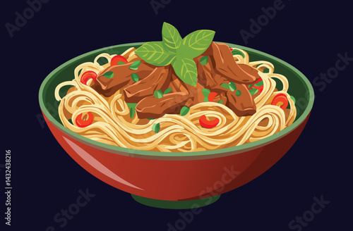 Beef Chow Mein Noodle Food - Vector Illustration