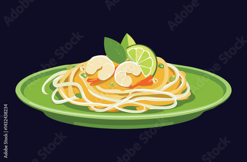 Pad Thai Noodle Food - Vector Illustration
