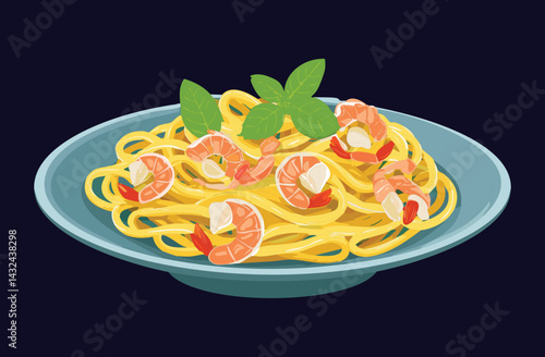 Seafood Noodle - Vector Illustration