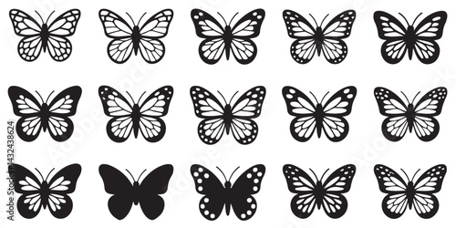 set of vector icon various butterfly silhouette	