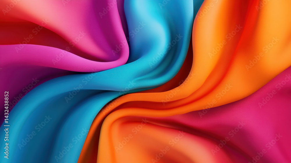 Vibrant and colorful fabric swirls in shades of pink, blue, and orange, creating dynamic and playful visual effect that captures attention and evokes creativity Vibrant and colorful fabric swirls in shades of pink, blue, and orange, creating dynamic and playful visual effect that captures attention and evokes creativity