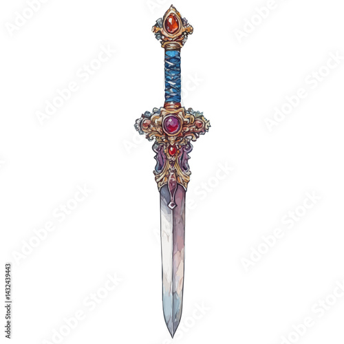 watercolor of Tribes Enchanted Ceremonial Dagger, vector, isolated on a white background.