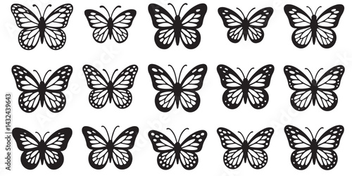 set of vector icon various butterfly silhouette	