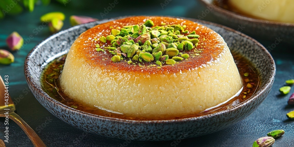 Delicious Kunafa Dessert Topped with Crushed Pistachios Delicious Kunafa Dessert Topped with Crushed Pistachios