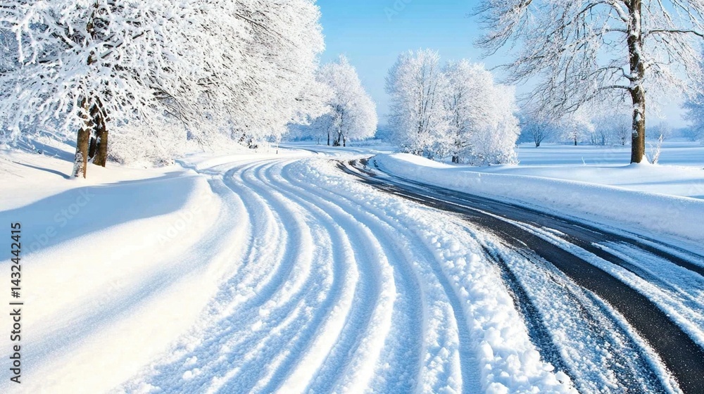 Serene winter path through snowy forest cool blue white hues tranquil nature scene Serene winter path through snowy forest cool blue white hues tranquil nature scene